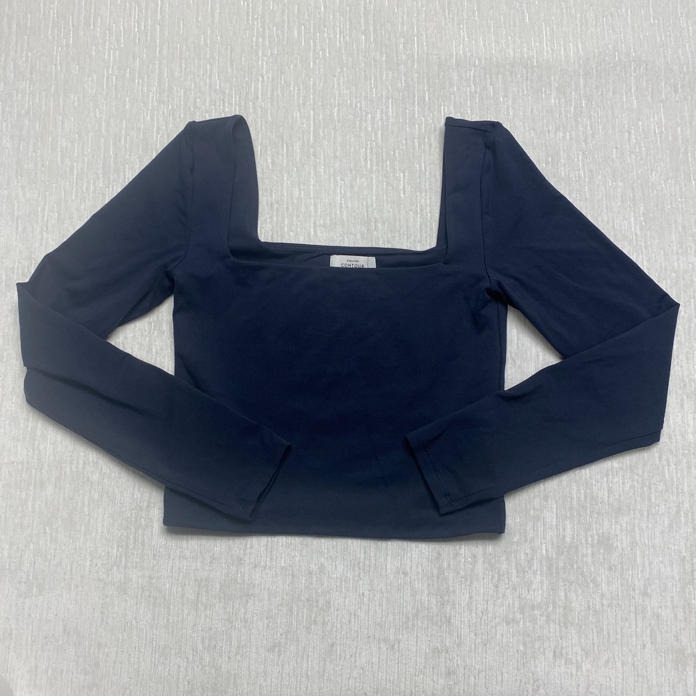 Aritzia Babaton Contour Cropped Top Womens Medium Navy Blue Square Neck Pullover